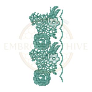 Rose Blossom Floral Lace (E-1133) floral border embroidery design for tablecloths, pillow covers, curtains, dresses, and home décor. Digital machine embroidery pattern measuring 2.99 × 7.01 inches (76 × 178 mm). Instant download in DST, PES, JEF, EXP, HUS, PEC, VIP, PCS, CSD, VP3, and XXX formats.