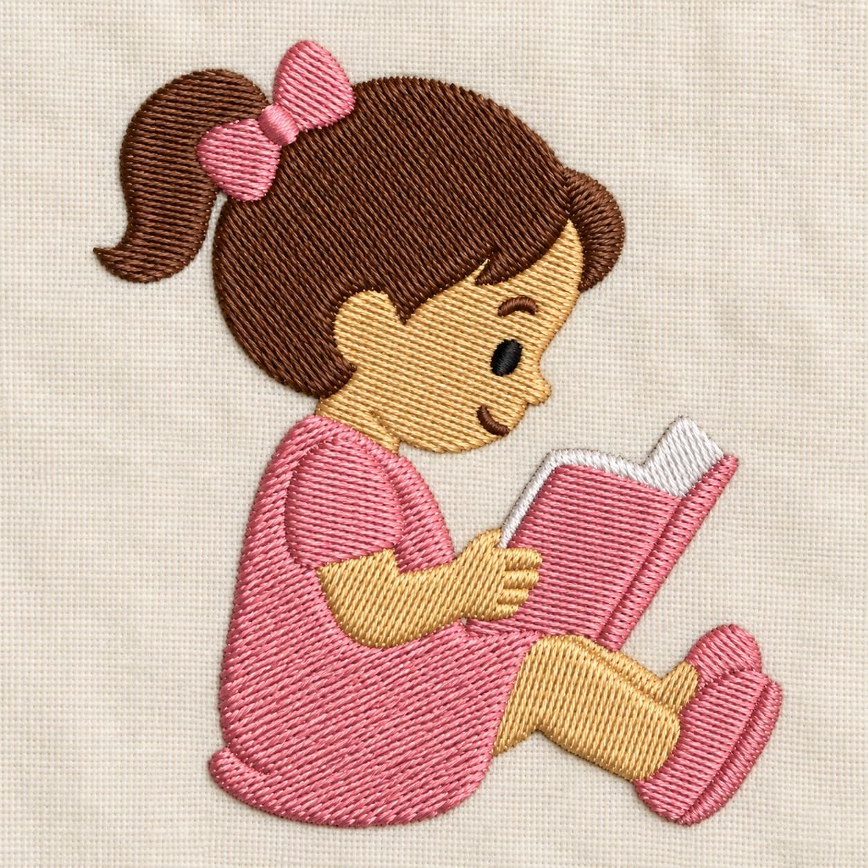Girl reading book embroidery design - Image 3