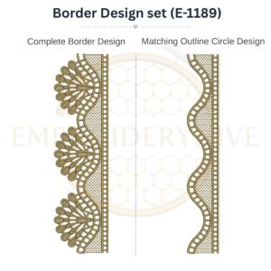 Scalloped fan lace border embroidery design set with matching outline circle.