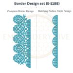 Geometric lace border embroidery design set with matching outline circle.