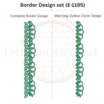 Leaf vine lace border embroidery design set with matching outline circle.
