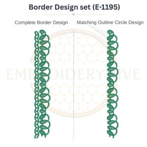 Leaf vine lace border embroidery design set with matching outline circle.