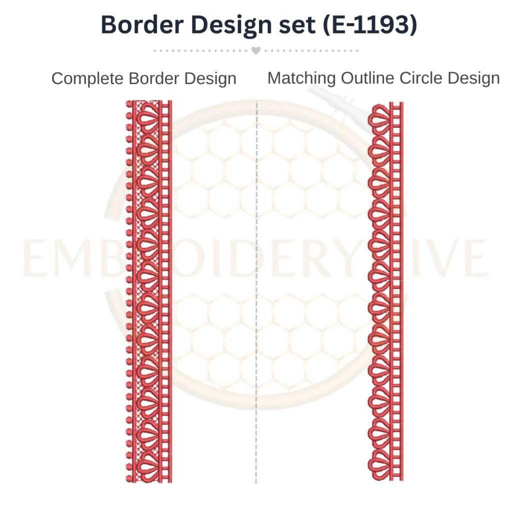 Mini loop lace border embroidery design set with matching outline circle.