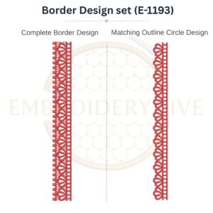Mini loop lace border embroidery design set with matching outline circle.