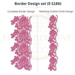 Border embroidery design set with matching outline circle design for home décor and garment embroidery. Instant digital download.