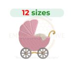 Baby Carriage embroidery design digital machine embroidery pattern for baby blankets, nursery décor, bibs, onesies, quilts, towels, and baby shower gift projects.
