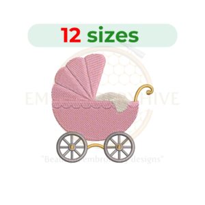 Baby Carriage embroidery design digital machine embroidery pattern for baby blankets, nursery décor, bibs, onesies, quilts, towels, and baby shower gift projects.