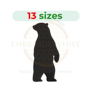 Bear machine embroidery design featuring a bear motif. Digital embroidery file available in 13 sizes from 1.5 to 7.5 inches. Instant download in DST, PES, JEF, EXP, HUS, PEC, VIP, PCS, CSD, VP3, and XXX formats.
