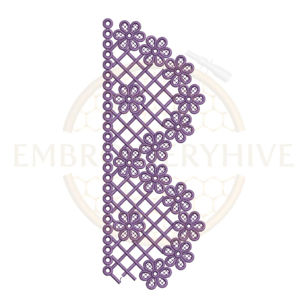 Border Embroidery Design Daisy Lattice Lace (E-1134) digital machine embroidery pattern for tablecloths, pillow covers, curtains, towels, dresses, kurtis, and home décor projects.