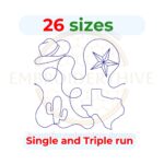 Texas End to End Quilting embroidery design featuring an edge-to-edge Texas quilt pattern. Digital download includes single-run and triple-run (bean stitch) versions in 26 sizes from 3 to 12 inches for embroidery and longarm quilting machines.