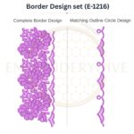 Dahlia Leaf Flower matching border embroidery design set with outline circle, instant digital download.