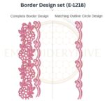 Floral Paisley Vine matching border embroidery design set with outline circle, instant digital download.