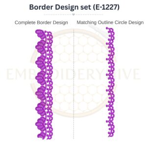 Leaf Scallop Vine matching border embroidery design set with outline circle, instant digital download.