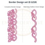 Rose Twisted Vine matching border embroidery design set with outline circle, instant digital download.