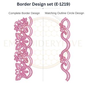 Rose Twisted Vine matching border embroidery design set with outline circle, instant digital download.