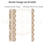 Scalloped Leaf Lace border embroidery design with matching outline circle, machine embroidery digital download for home décor and clothing projects. :