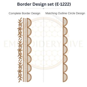 Scalloped Leaf Lace border embroidery design with matching outline circle, machine embroidery digital download for home décor and clothing projects. :