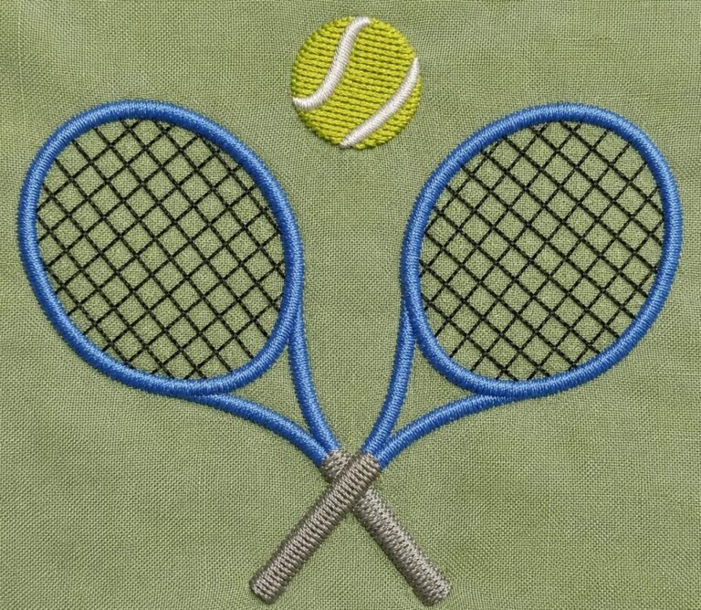 Tennis rackets and ball sports embroidery design