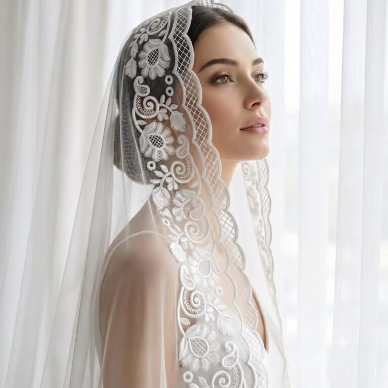 Lace border embroidery design on a bridal veil
