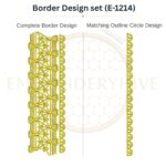 Geometric Triangle Eyelet Lace matching border embroidery design set with outline circle, instant digital download.