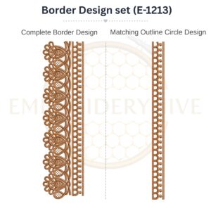 Paisley Daisy Lace matching border embroidery design set with outline circle for machine embroidery, instant digital download.