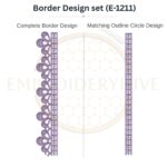 Petal Fan Eyelet Lace matching border embroidery design set with outline circle for machine embroidery, instant digital download.