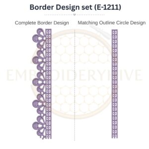 Petal Fan Eyelet Lace matching border embroidery design set with outline circle for machine embroidery, instant digital download.