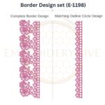 Butterfly Floral Lace matching border embroidery design set with outline circle.