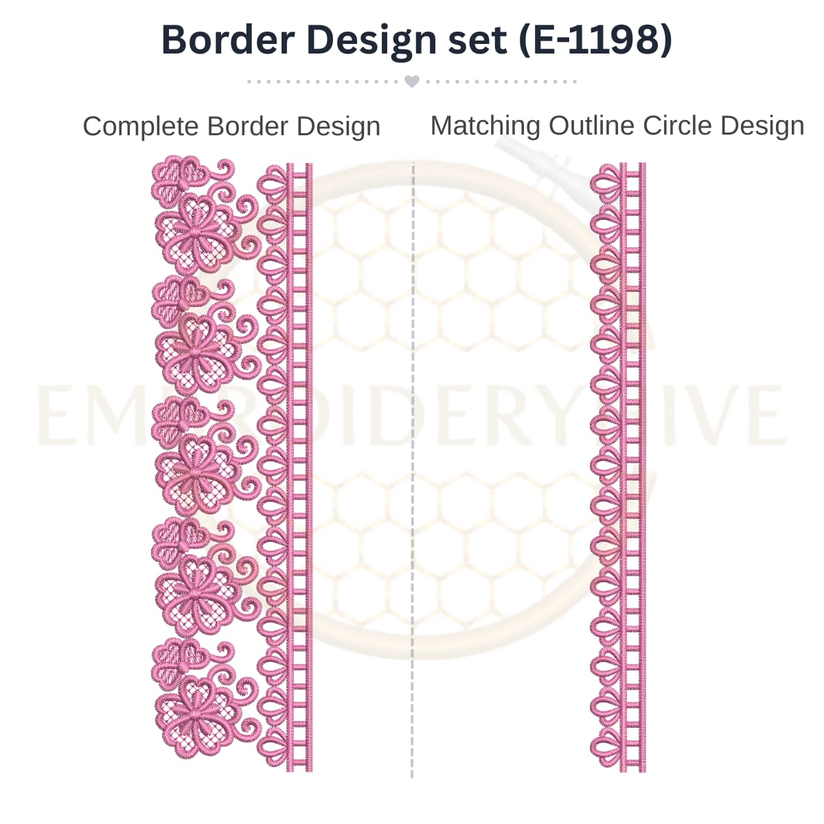 Butterfly Floral Lace matching border embroidery design set with outline circle.