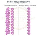 Daisy Paisley Lace matching border embroidery design set with outline circle, instant download.