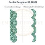 Decorative Scrollwork matching border embroidery design set with outline circle, instant digital download.