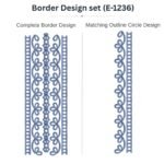 Delicate Floral Scallop matching border embroidery design set with outline circle, instant digital download.