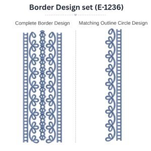 Delicate Floral Scallop matching border embroidery design set with outline circle, instant digital download.