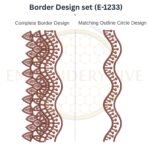 Elegant Leaf Wave matching border embroidery design set with complete border and outline circle, instant digital download.