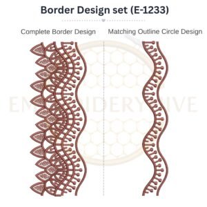 Elegant Leaf Wave matching border embroidery design set with complete border and outline circle, instant digital download.