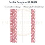 Floral Scroll Lace matching border embroidery design set with outline circle.