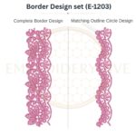 Floral Vine Scallop Lace matching border embroidery design set with outline circle.