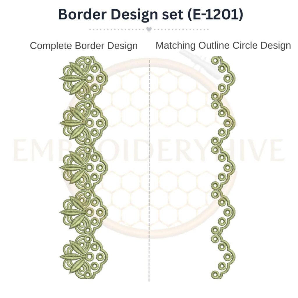 Leaf Circle Lace matching border embroidery design set with outline circle.