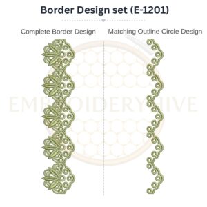 Leaf Circle Lace matching border embroidery design set with outline circle.