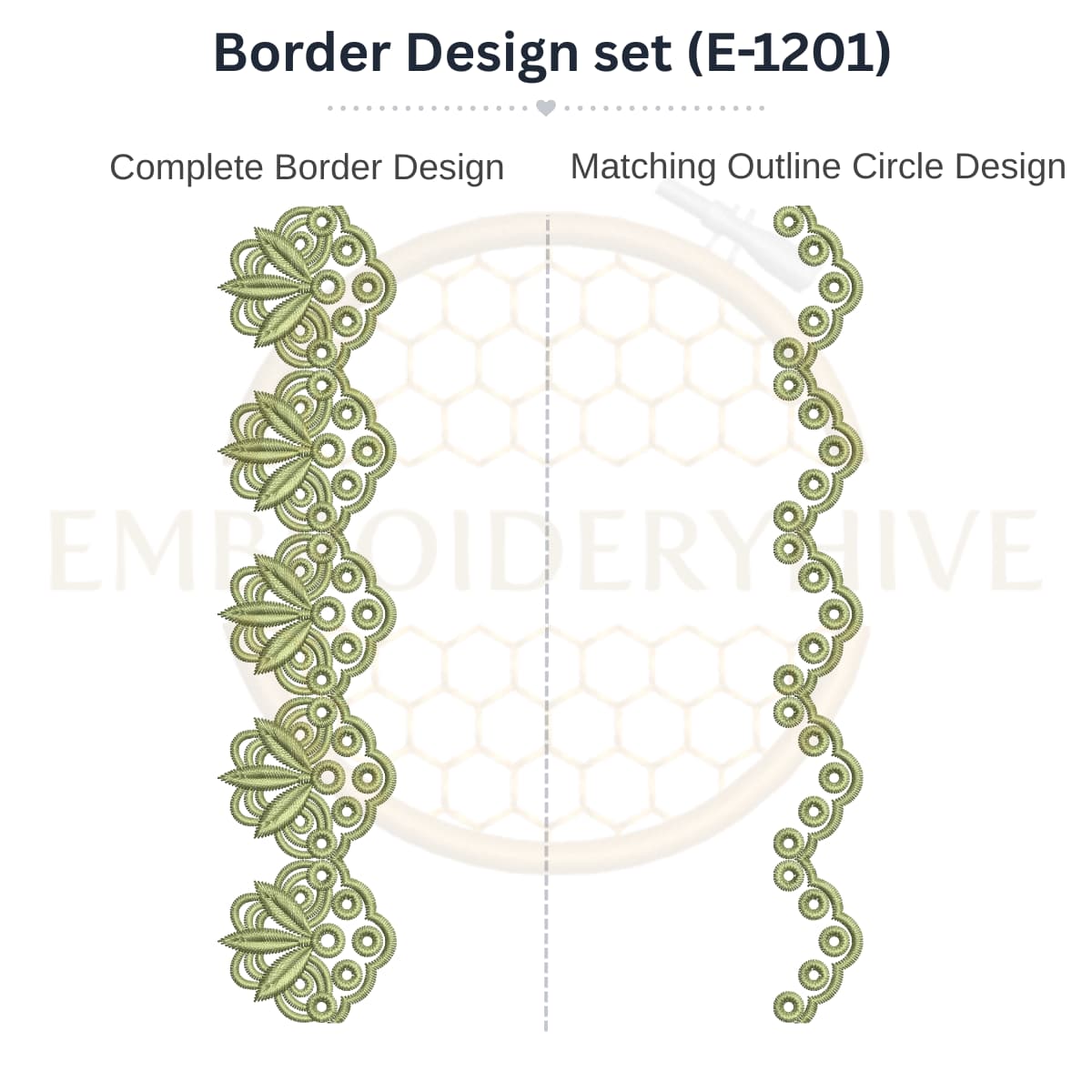 Leaf Circle Lace matching border embroidery design set with outline circle.