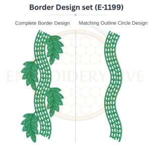 Leaf Vine Lattice matching border embroidery design set with outline circle.