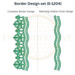 Petal Flower Eyelet Lace matching border embroidery design set with outline circle.