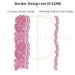 Rose Floral Lace matching border embroidery design set with outline circle.