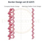 Rose Scallop Lace matching border embroidery design set with outline circle for machine embroidery, instant digital download.