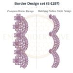 Star Flower Scallop Lace matching border embroidery design set with outline circle.
