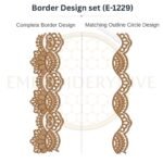 Vintage Paisley Lace matching border embroidery design set with outline circle, instant digital download.