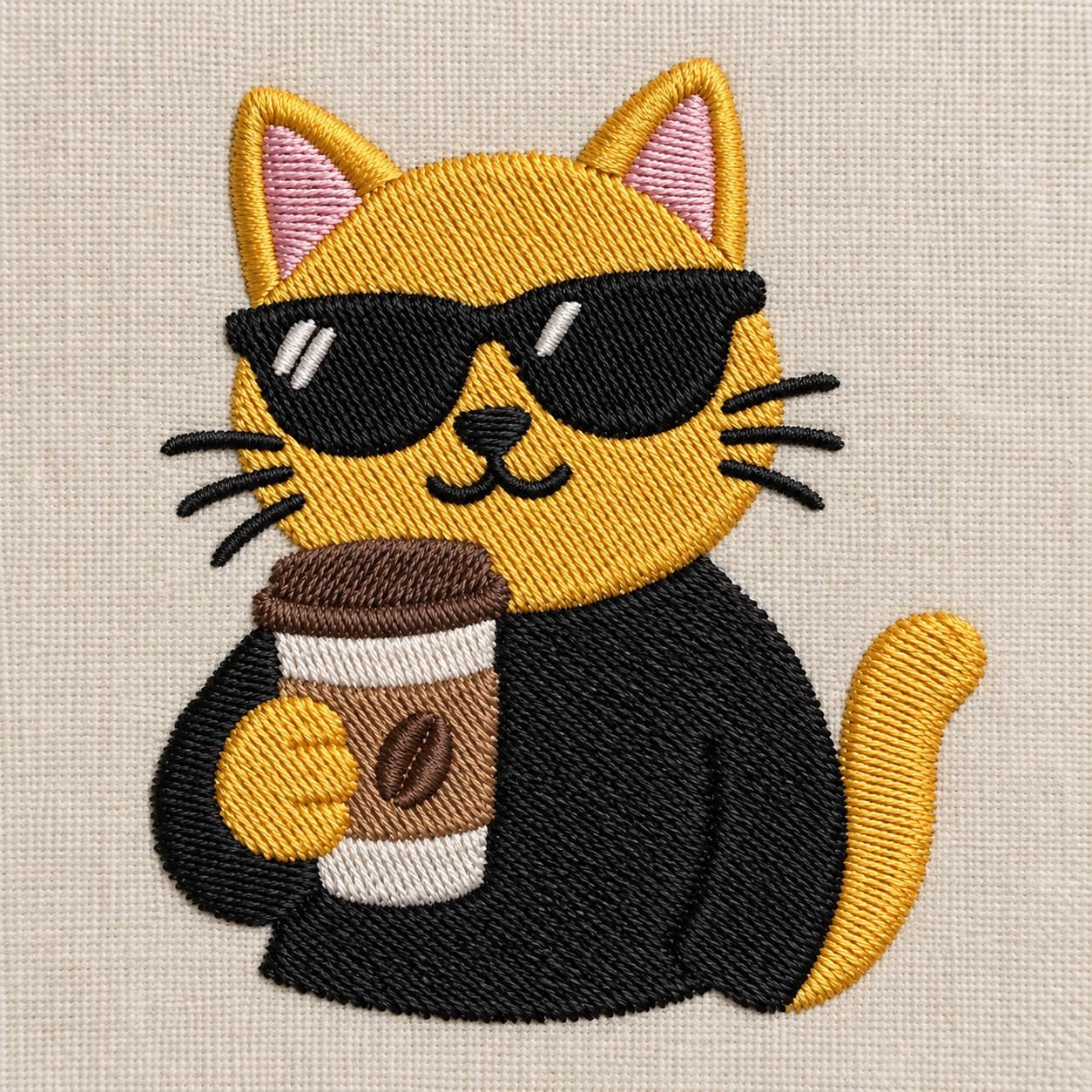Cool cat coffee embroidery design - Image 3