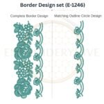 Elegant Rose Vine matching border embroidery design set with outline circle, instant digital download for machine embroidery.