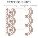 Geometric Floral Fan matching border embroidery design set with outline circle, instant digital download.