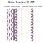 Geometric Zigzag Lace matching border embroidery design set with outline circle, instant digital download.